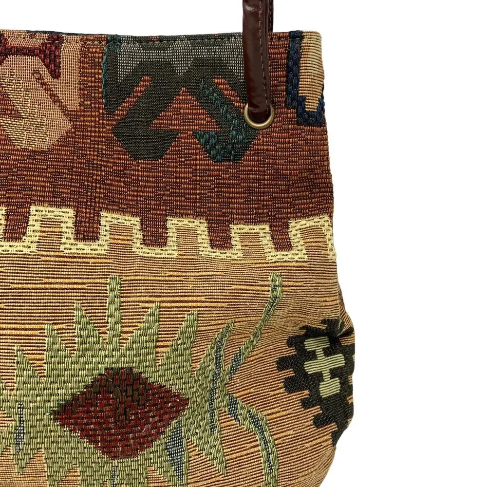 Nine West Southwestern Tapestry Shoulder Bag Brown Aztec Tribal Carpet Purse VTG